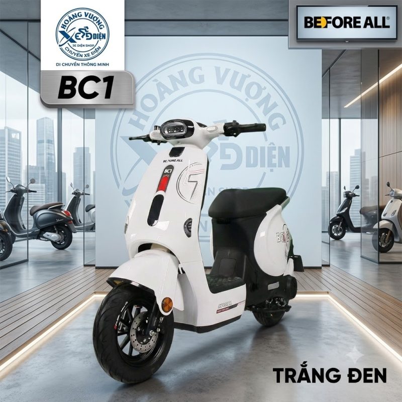 Xe máy điện chính hãng Before All BC1 thiết kế hiện đại màu trắng đen